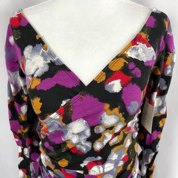 New Open Edit Off Shoulder Long Sleeve Ruched Faux Wrap Top Multi Size Small - Picture 7 of 16